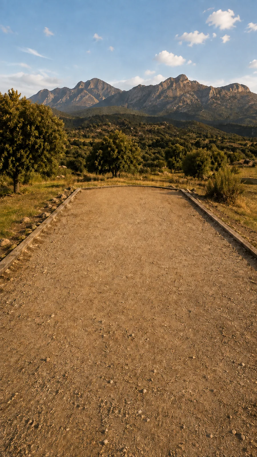Cancha de calva frente a la sierra, vista desde la línea de lanzamiento